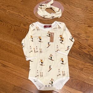 Milkbarn Cream Ski Print Bodysuit